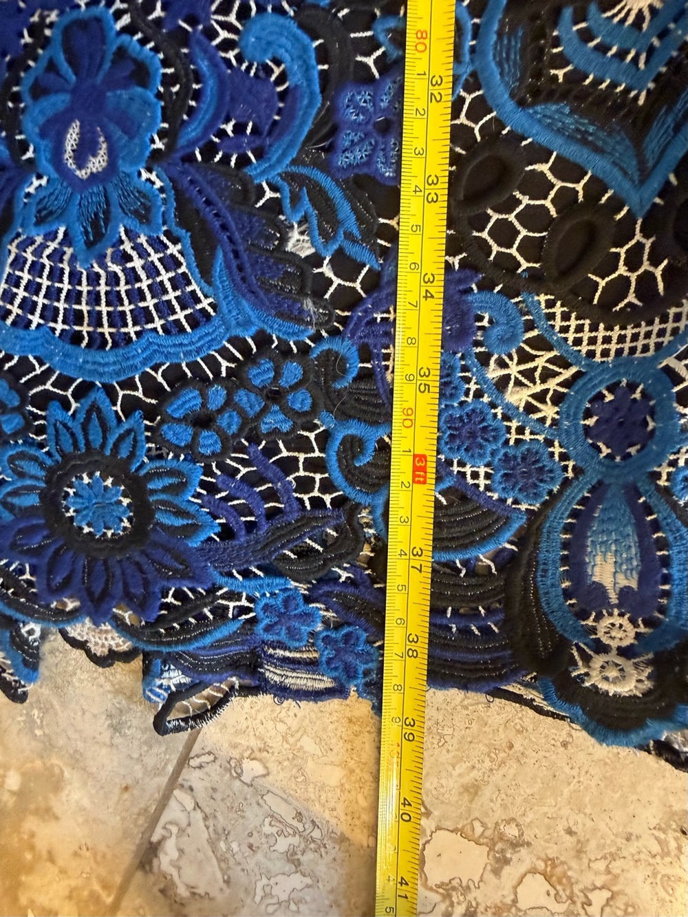 Badgley Mischka Blue Patterned Lace/Mesh Overlay Midi Sheath Dress - Picture 9 of 12